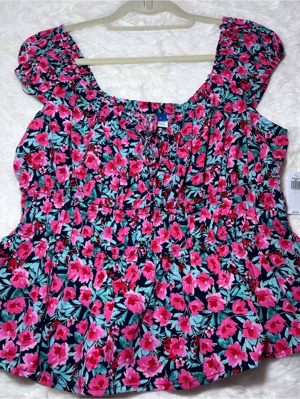 Black Floral Peplum Blouse with Pink and Teal Flowers Cottagecore  Feminine